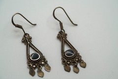 Vintage Sterling Silver Onyx Earrings 4.5cm EB3