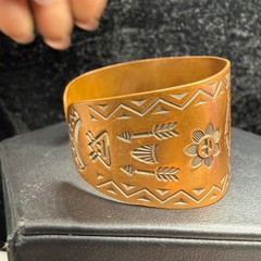 Vintage Copper Bell Trading Cuff Bracelet Western Ethnic Wide Stamped 6”