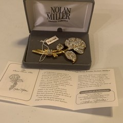 Vtg Nolan Miller Large 4″ Pave`Crystal Rose Pin Brooch 4″ W/ Box & COA NEW