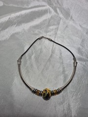 Vintage Yellow Painted Ceramic Bead Necklace Choker 15in