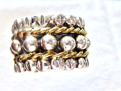 VINTAGE 925 STERLING SILVER HALLMARKED B SILVER AND GOLD BAND SIZE 5 RING