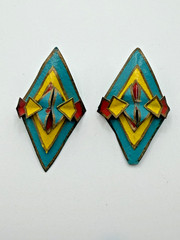 MULTICOLOR PAPER GEOMETRIC BOHO STATEMENT BOLD EARRINGS WOMENS CLIP-ON 2.5 IN