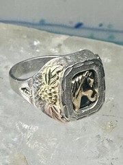 Black Hills Gold Ring onyx horse leaves cowgirl band sterling silver size 6 wome