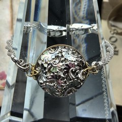 Custom Vintage 10k White & Yellow Gold Filled Bracelet,Vtg Czech Carnival? Glass