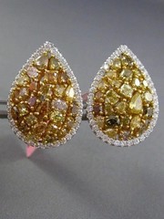 ESTATE LARGE 6.98CT WHITE & FANCY INTENSE DIAMOND 18KT 2 TONE GOLD PEAR EARRINGS