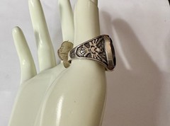 VINTAGE LARGE STERLING SILVER & HEMATITE THUNDERBIRD RING WHEELER MFG CO SIZE 9
