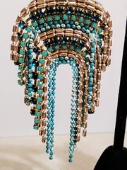 Turquoise Blue Gold Seed Bead Fringe Chandelier Earrings Elegant Boho Statement