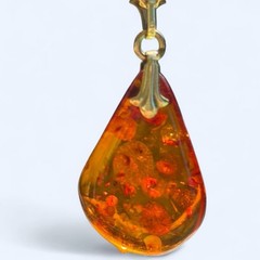 Vintage Andreas Daub Signed Baltic Amber Teardrop Pendant Necklace
