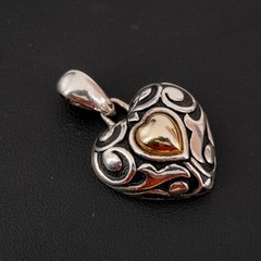 Avon Vintage Southwestern Silver and Gold Tone Bold Scrollwork Heart Pendant 1″