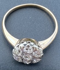 ART DECO 1930’s OLD MINE CUT DIAMOND DAISY FLOWER RING 13K 14K 15K GOLD