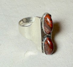 Vintage Sterling Silver red agate Stone Art Deco fine gem Jewelry Ring size 6