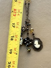 Vintage David Aubrey Necklace Cameo Crystal Rhinestone 30” Long + 2 1/4” Drop