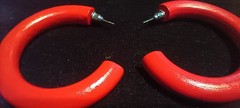 1980s-1990s Vintage Red Hoop Earrings Painted Wood Jewelry Statement Red Earring