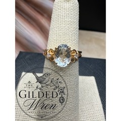 Vintage 14K Gold Aquamarine & Diamond Ring | Size 5.75 | Estate Fine Jewelry