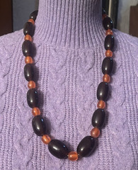 Vintage-Root Beer/Cherry Cola/Amber Orange-Carved Horn-Oval Bead-28 in Necklace