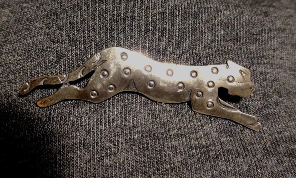 Vintage Sterling Leopard Pin Brooch Signed Dated J2