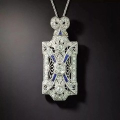 Vintage Art Deco Style Lab Created Diamond Wedding 14K White Gold Finish Pendant
