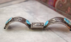 Vintage Navajo Sterling 2 Piece Kingman Mine Turquoise Watchband 4 1/8″