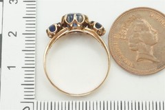 PRETTY ANTIQUE 14K GOLD SAPPHIRE 3 STONE RING – EAST EUROPEAN c1930’S