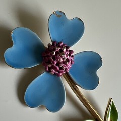 Vintage Signed ART Arthur Pepper Enamel Dogwood Branch Flower Brooch Blue Purple