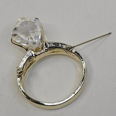 AJC Engagement Ring Brooch Gold Tone Clear Rhinestone Vintage Jewelry Pin