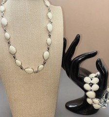 Vintage Napier Link Necklace Bracelet Cream Silver Tone