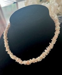 Vintage 1980’s Puka Shell Chip Beaded Blush Peach 18” Collar Necklace Boho Beach
