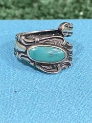 Vintage Southwestern Bypass Ring 925 Silver Turquoise Adjustable DFA Sterling