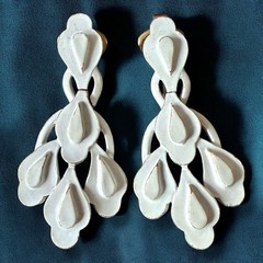 Trifari White Enamel Dangle Earrings Clip On 1960s Teardrop Mod Vintage