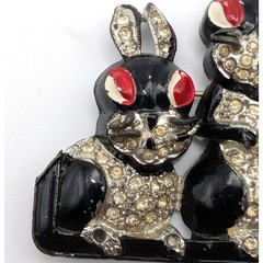 Enamel Bunny Brooch, Pot Metal Rhinestone – Enamel Chips and Missing Rhinestones