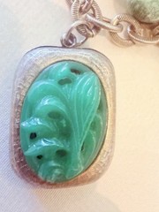 Vintage Silver Tone Charm Bracelet Faux Jade Tusk Boho Missing Stone Repair