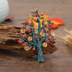 Rhinestone Tree Brooch Autumn Fall Tree Pin Multicolor Crystal Nature Jewelry