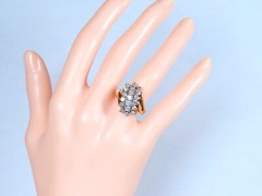 Vintage 10k Gold White Diamond Cluster Statment Cocktail Ring Split Shank Design