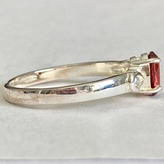 Vintage Silver Red Garnet Stone Solitaire Cocktail Ring Size 9 Plated Victorian