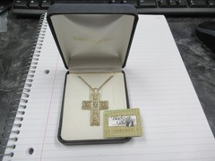 Vintage Sterling & 12K Black Hills Gold Cross Pendant & Sterling Necklace in Box