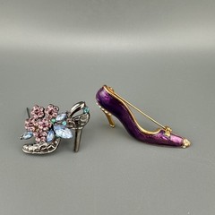 Vintage Shoe Brooch Lot Rhinestone Enamel High Heel Purple Blue Silver Gold Tone