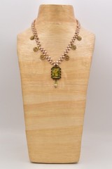 Vintage Charm Necklace Romantic Pendant Floral Pearl Beaded Antiqued 1990s BinBM