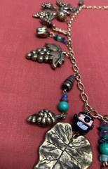 Vintage ROXSANN Statement Necklace Grapes Leaf Beads 30″