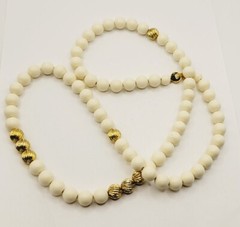 Monet Necklace Cream and Gold tone Long Large beaded Vintage 36 in
