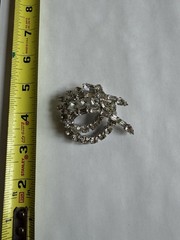 Vintage ORA Rhinestone Leaf-Swirl Brooch and Climber Earrings from late 1950s