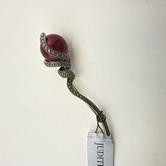 Judith Jack Brooch Sterling Silver Marcasite Pin Red Imitation Pearl $110 Deco
