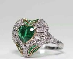 2Ct Art Deco Style Heart Cut Lab-Created Emerald Wedding 14K White Gold FN Ring