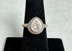 Sterling Silver Ring with Faceted Teardrop CZ Set in Stamped Silver – Size 6.25