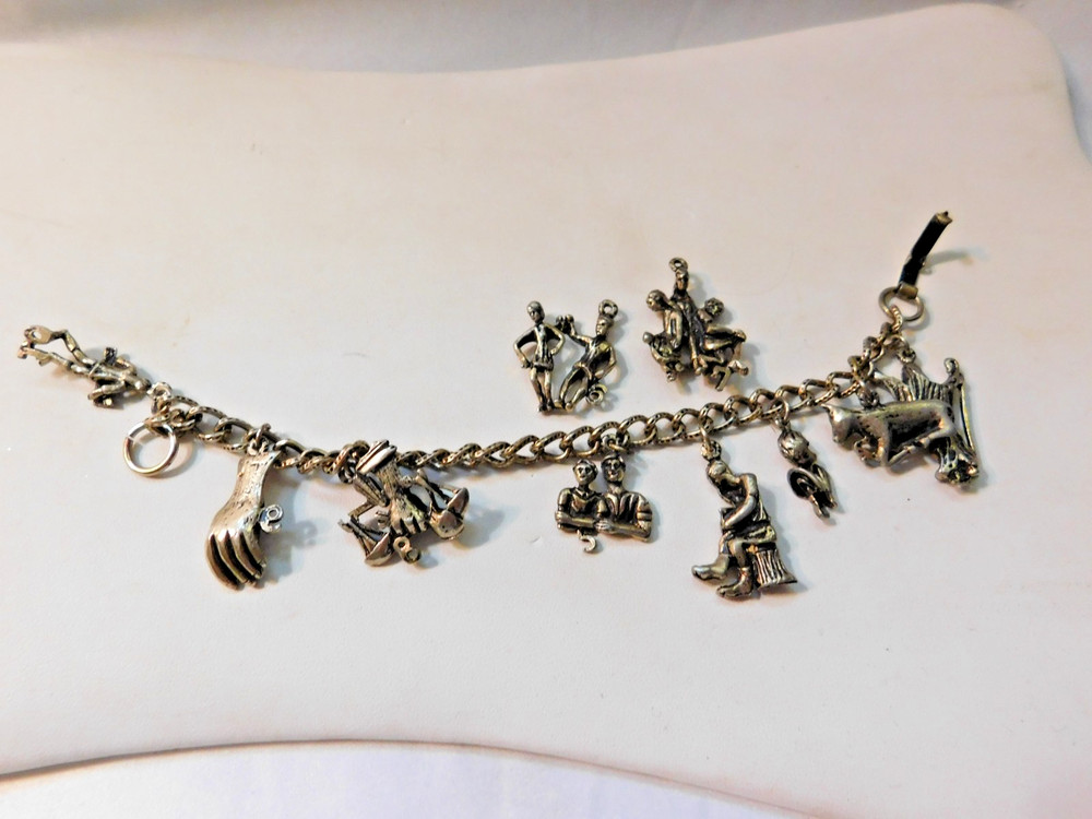 Vintage Ten Commandments Charm Bracelet | 10 Religious Charms | Moses Bible