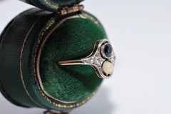 Antique Circa 1920s 14k Gold Natural Rose Cut Diamond And Sapphire Pearl Ring