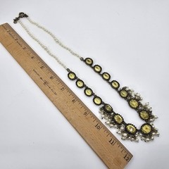 J. Crew Yellow Resin & Rhinestone Faux Pearl Cluster Statement Collar Necklace