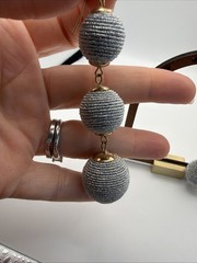 Vtg. Silver Thread Wrapped Bead Dangle Earrings Gold Tone 3.5in Statement Boho