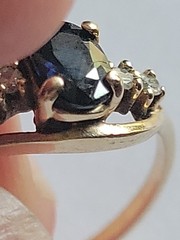 Vintage 10K Yellow Gold & Oval Blue Sapphire & Diamond Dainty Cluster Ring 7.5