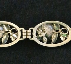 DANECRAFT Vintage Sterling Silver Floral Rose and Leaf Oval Link Bracelet RARE *
