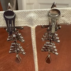 Vtg WEISS Couture Clear Rhinestone Chandelier Dangle Tear Drop Clip On Earrings